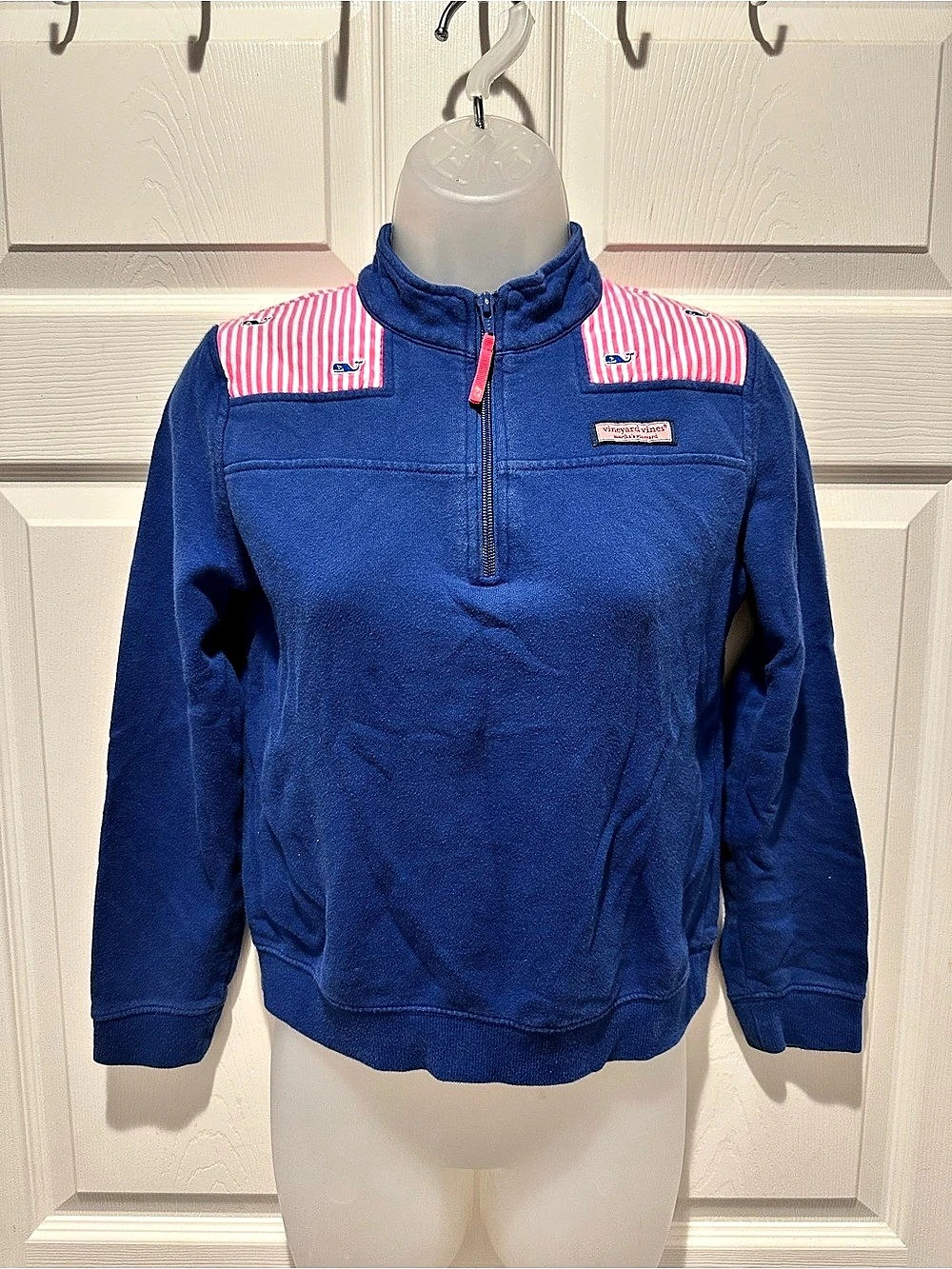 Vineyard Vines Kids M 10-12 Whale Stripe Shep Shirt Quarter Zip Pullover Cotton